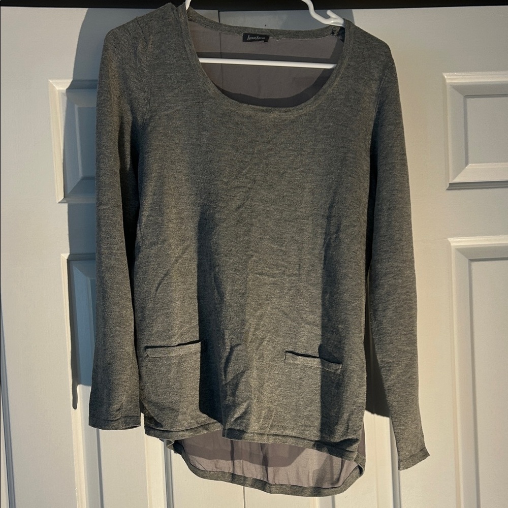 Long Sleeve Gray Top With Sheer Back